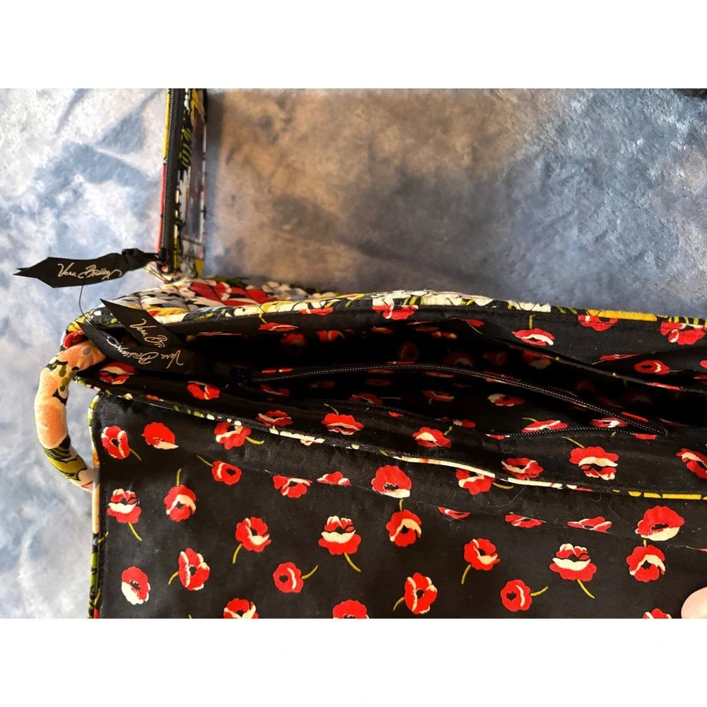 Vera Bradley Village Floral Quilted Tote‎ Bag Shoulder Bag with ID Case Black